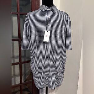 New Michel Rouen Men’s Short Sleeve Performance Polo Navy Stripe Golf Shirt (L)